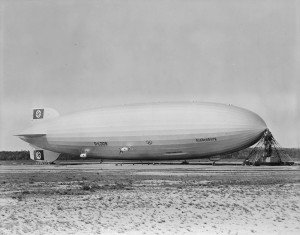 The airship Hindenburg with the Olympic Rings